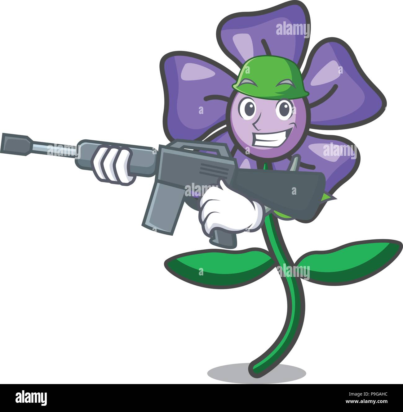 Army periwinkle flower character cartoon vector illustration Stock Vector