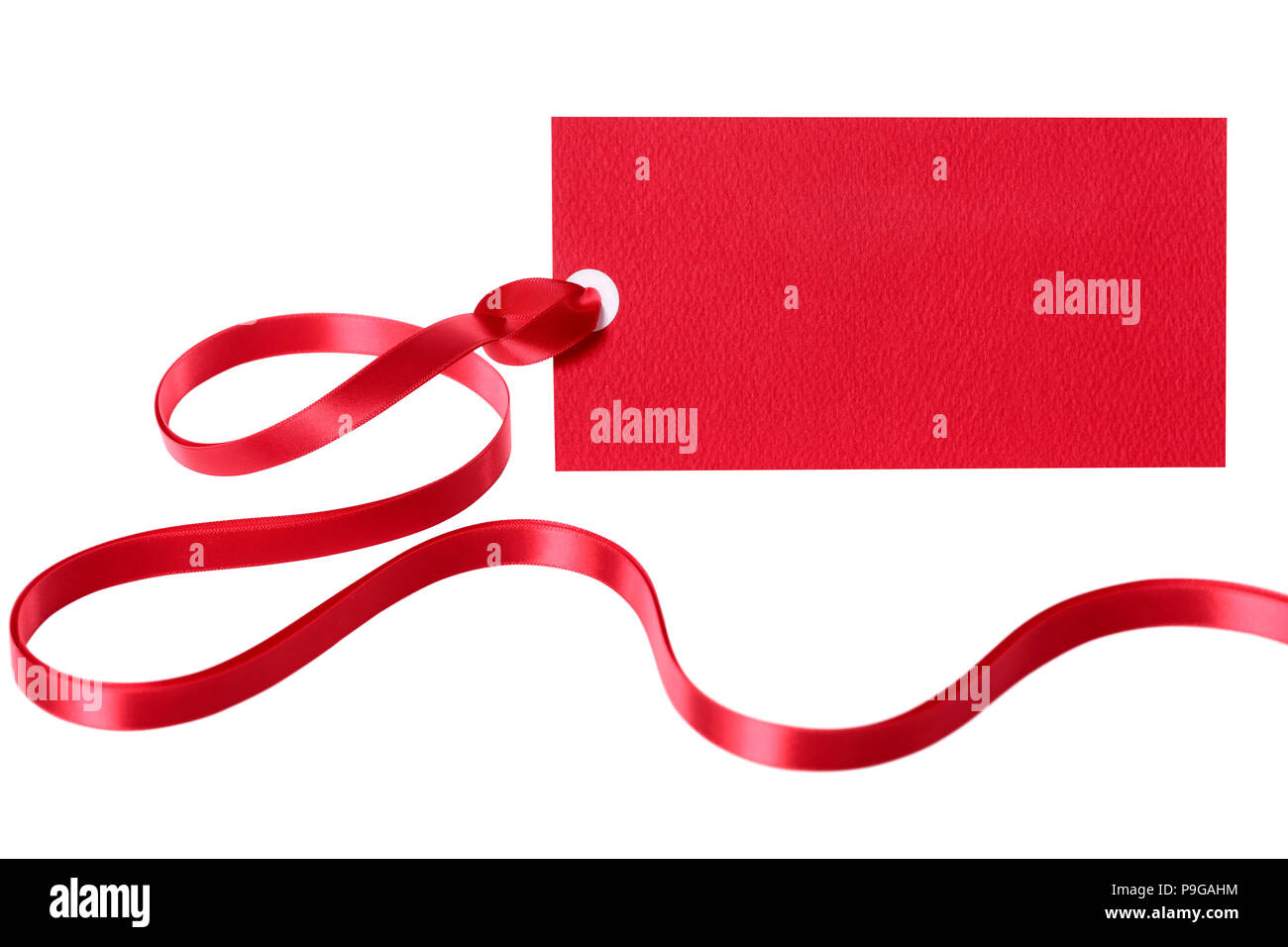 Price tag ticket or label with red ribbon isolated on white background
