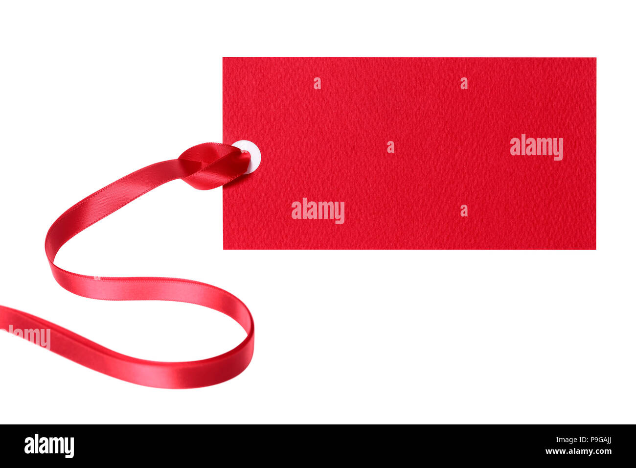 Price tag ticket or label with red ribbon isolated on white background