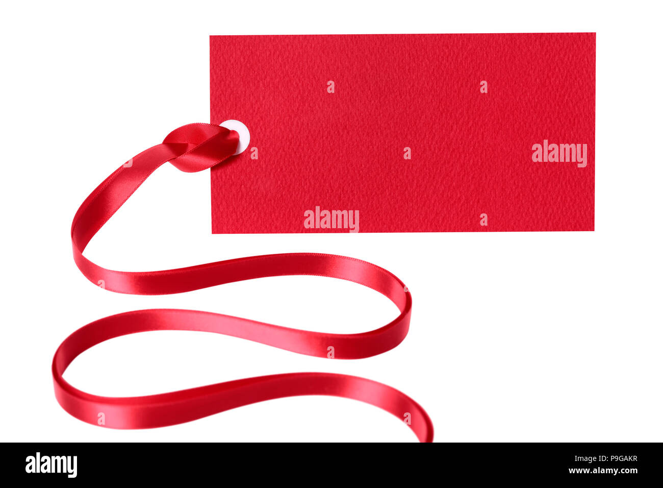 Price tag ticket or label with red ribbon isolated on white background