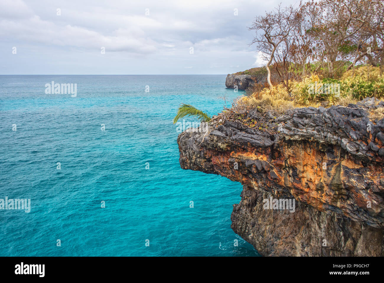Blue caribbean sea and cliffs in Samana, Dominican Republic. Seascape backround wallpaper. Stock Photo