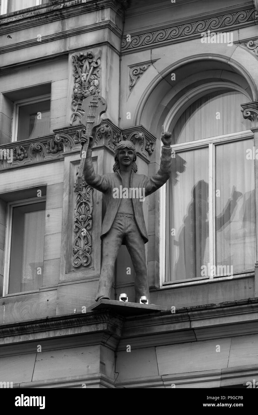 Statue of Sir Paul McCartney on the Hard Day's Night Hotel, Liverpool