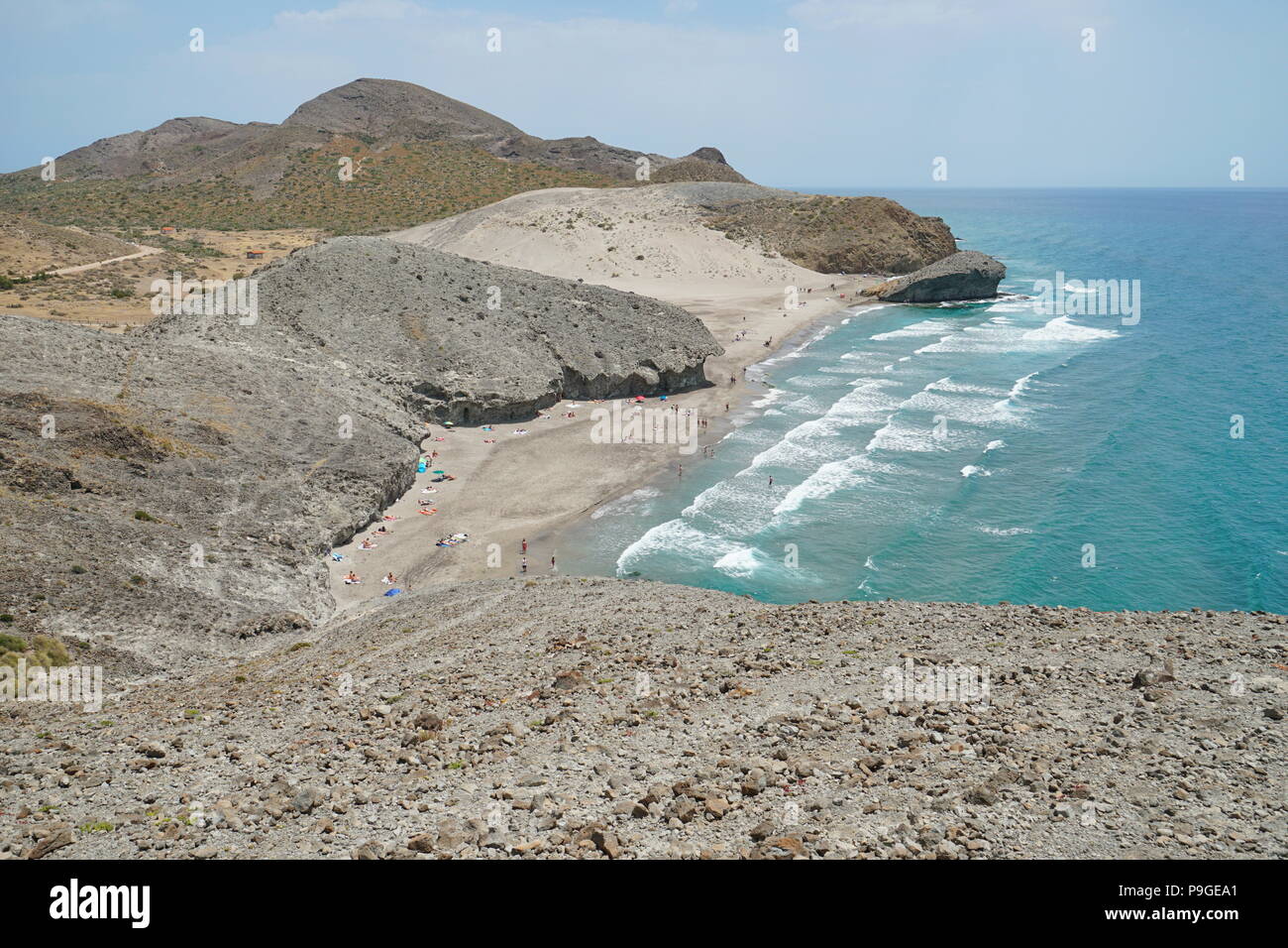 Sandy Beach And Volcanic Rock Formation Playa De Monsul Cabo De