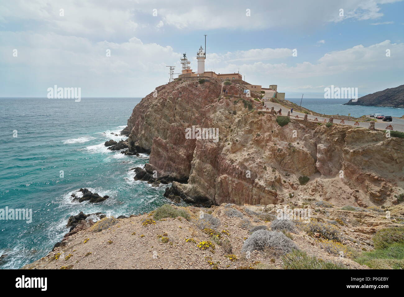 The cape de Gata lighthouse, Cabo de Gata-Níjar natural park, Mediterranean sea, Almeria, Andalusia, Spain Stock Photo