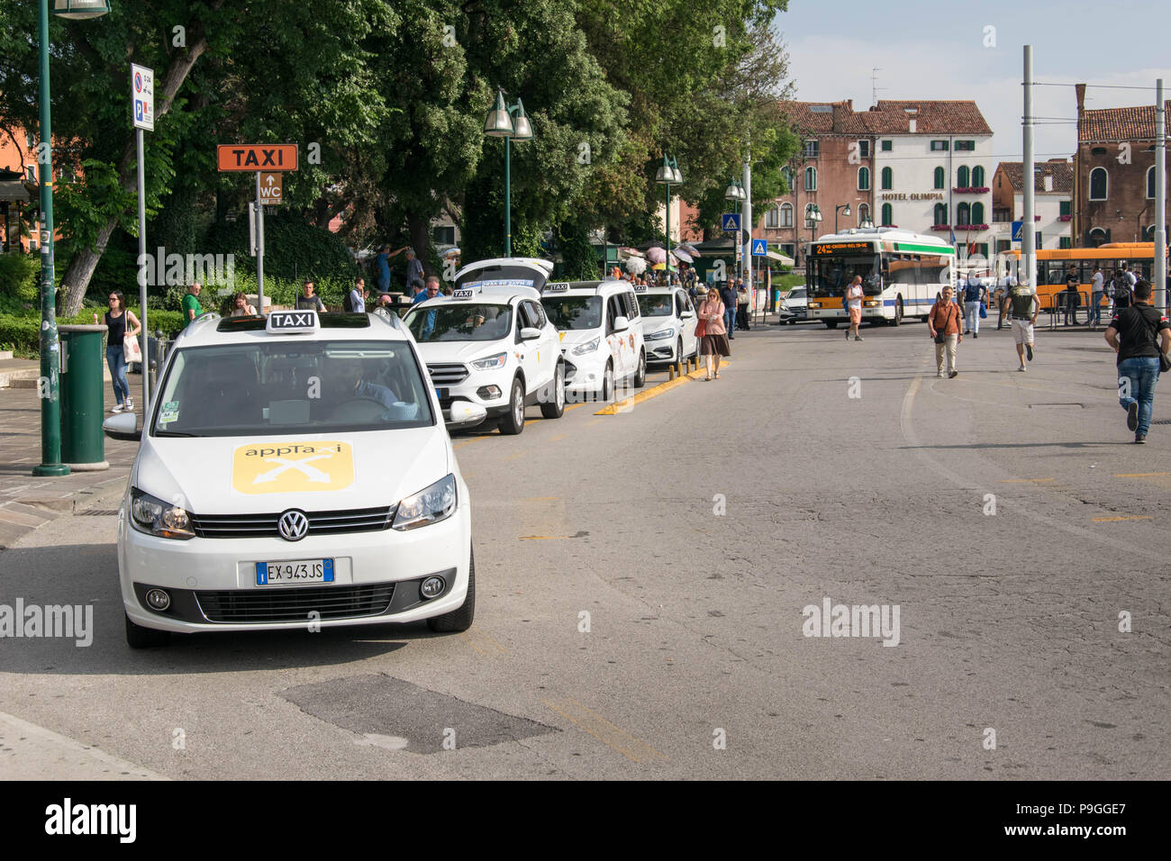 Europe, Italy, Veneto, Venice. Taxi Piazzale Roma - waiting for tourists. Stock Photo