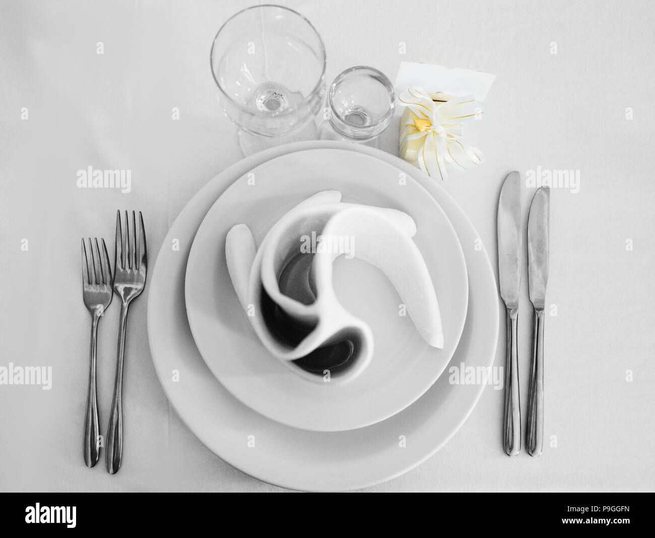 Place setting, directly above. Stock Photo