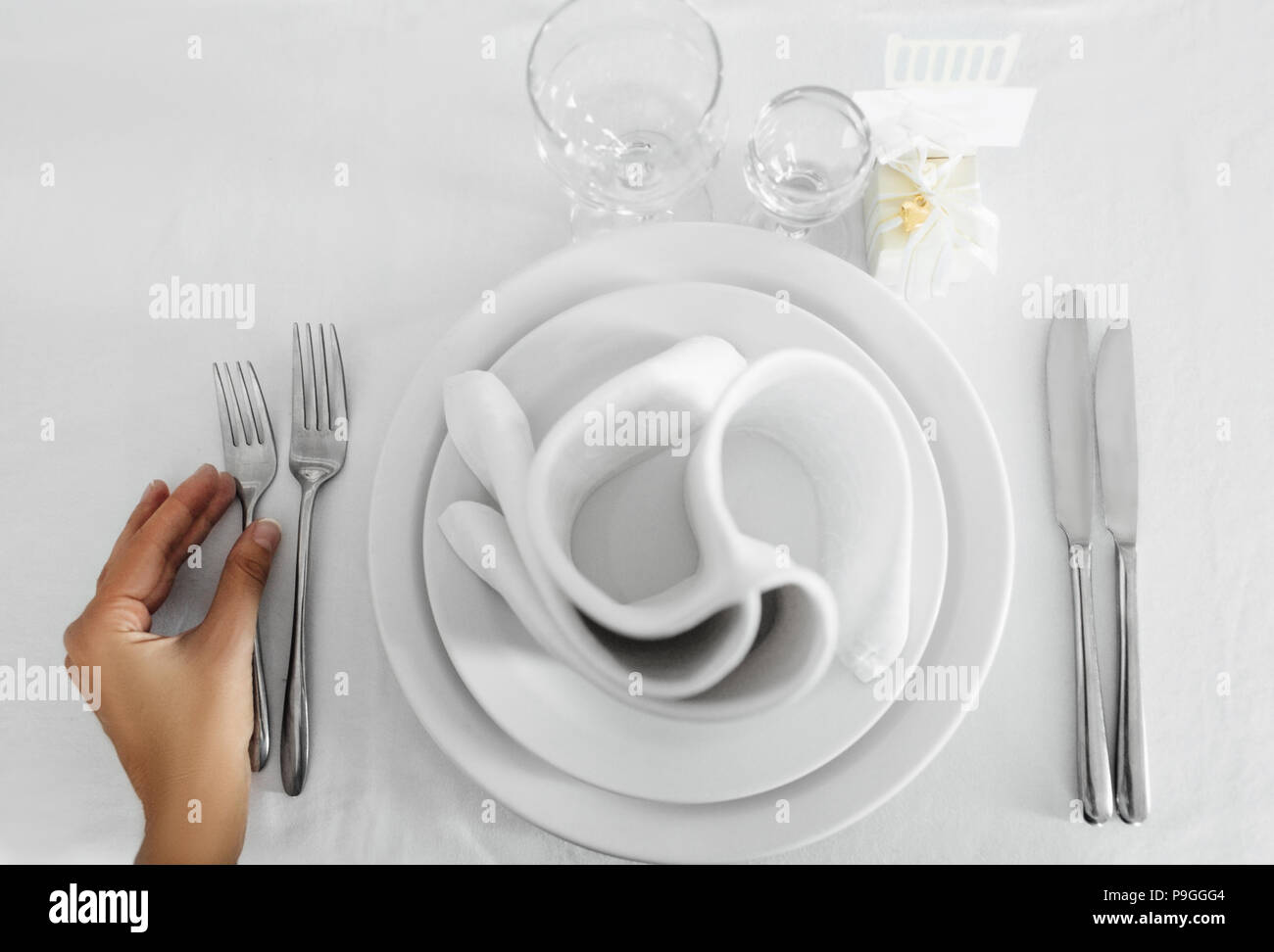 Place setting, directly above. Stock Photo
