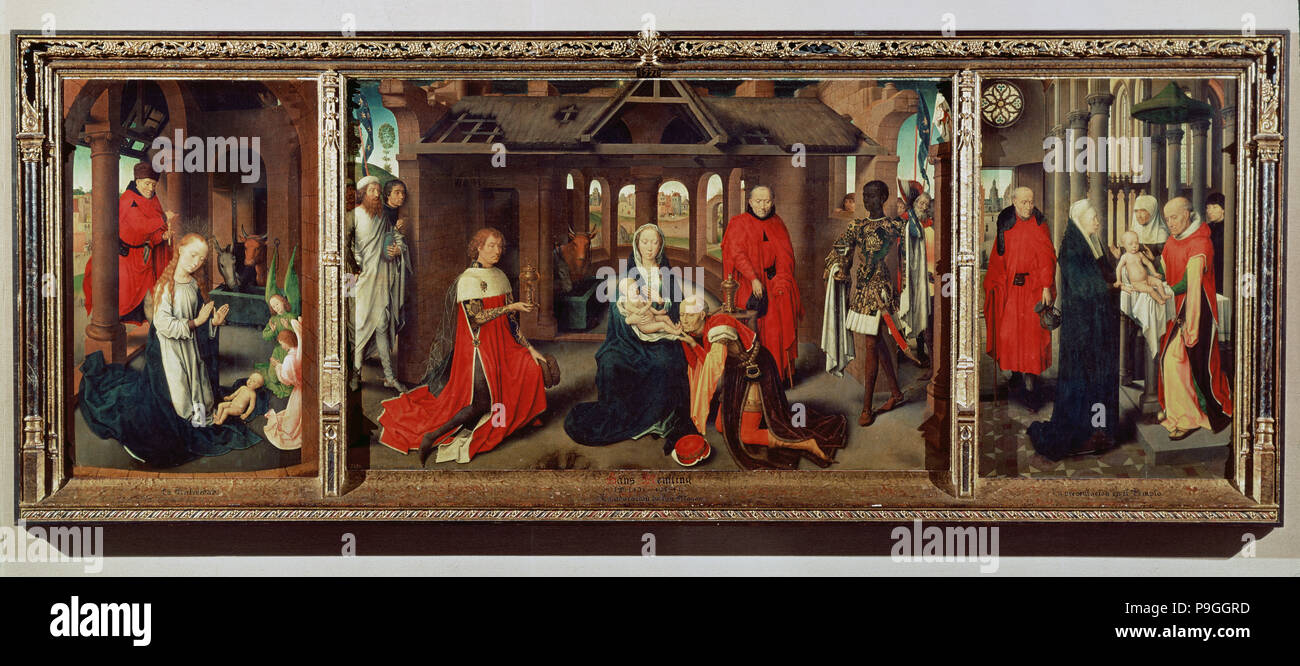 'The Adoration of the Magi', triptych by Hans Memling, preserved in the Prado Museum. Stock Photo