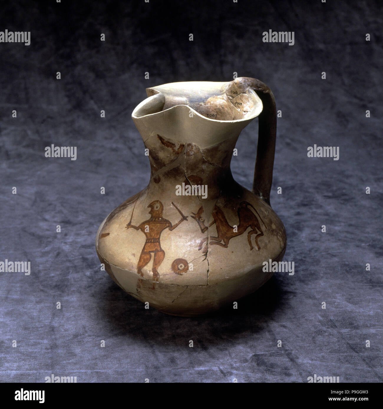 Jar of the horse training. Polychromed pottery from Numancia. Stock Photo