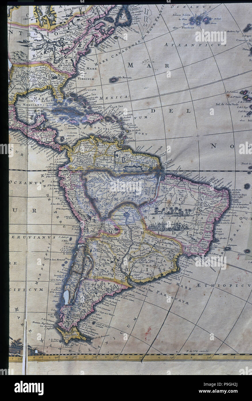 Map of South America, West Indies, Central America and east coast of North America Atlas. Stock Photo
