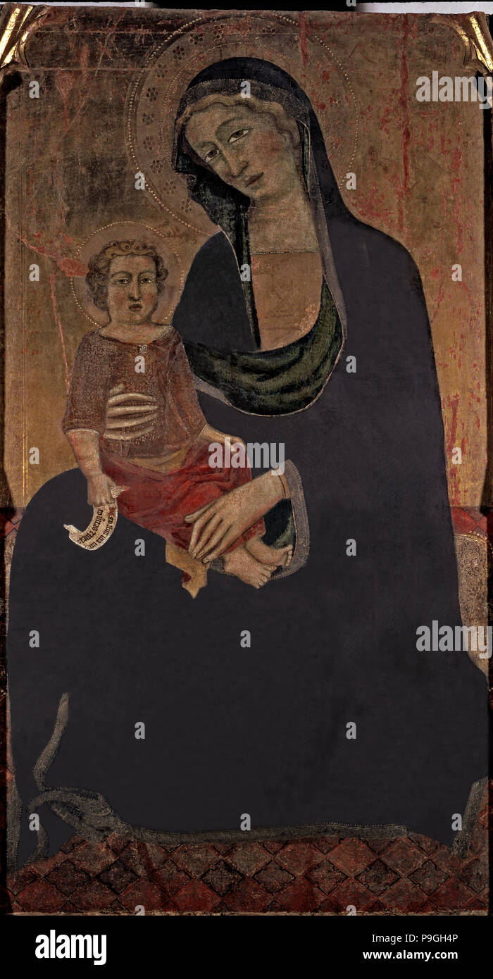 Virgin with Child', central table of an altarpiece of the 14th century, from the Alaró church. Stock Photo