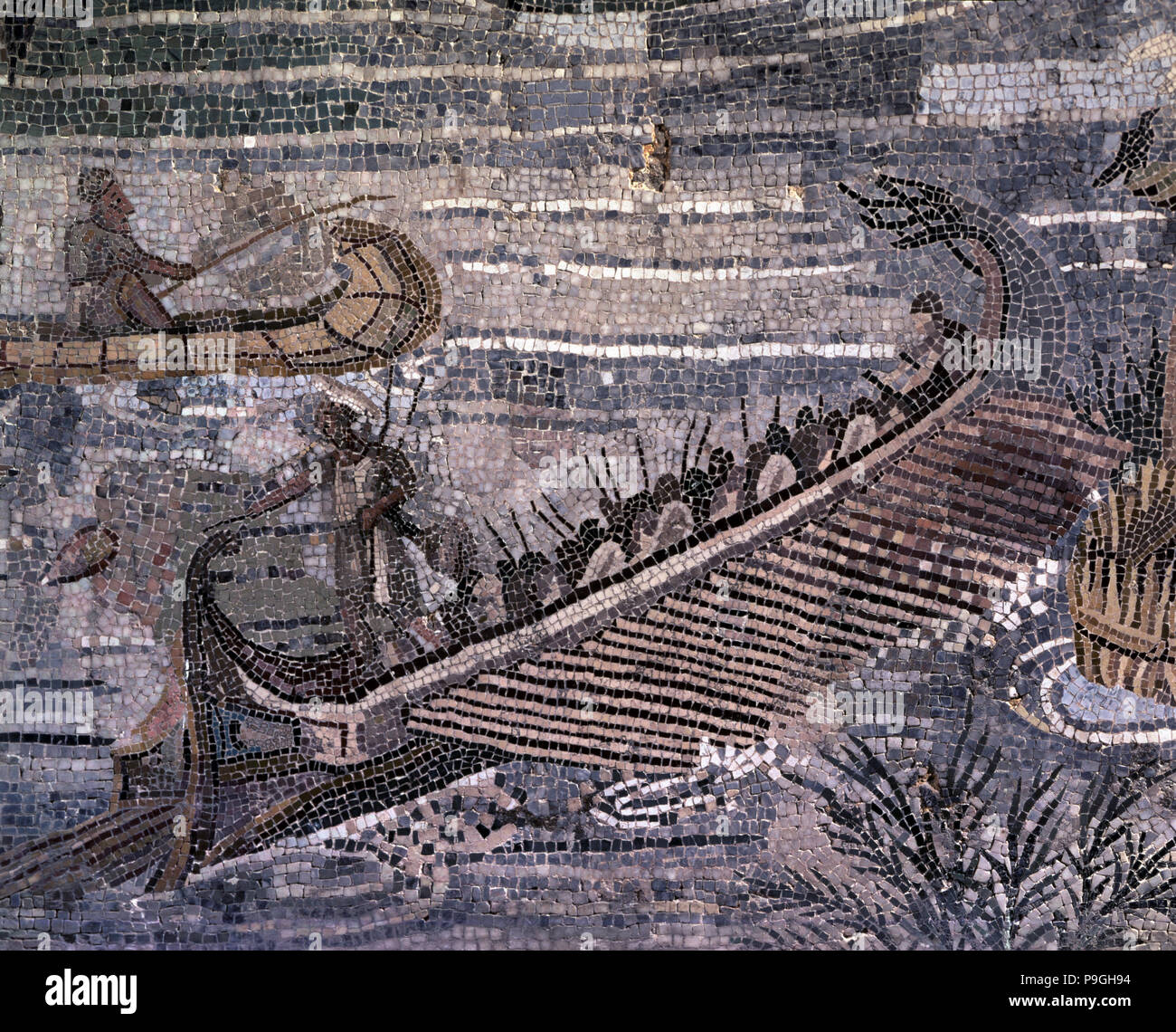 File:Detail of the Lod Mosaic, a Roman merchant ship with red and white  flags on
