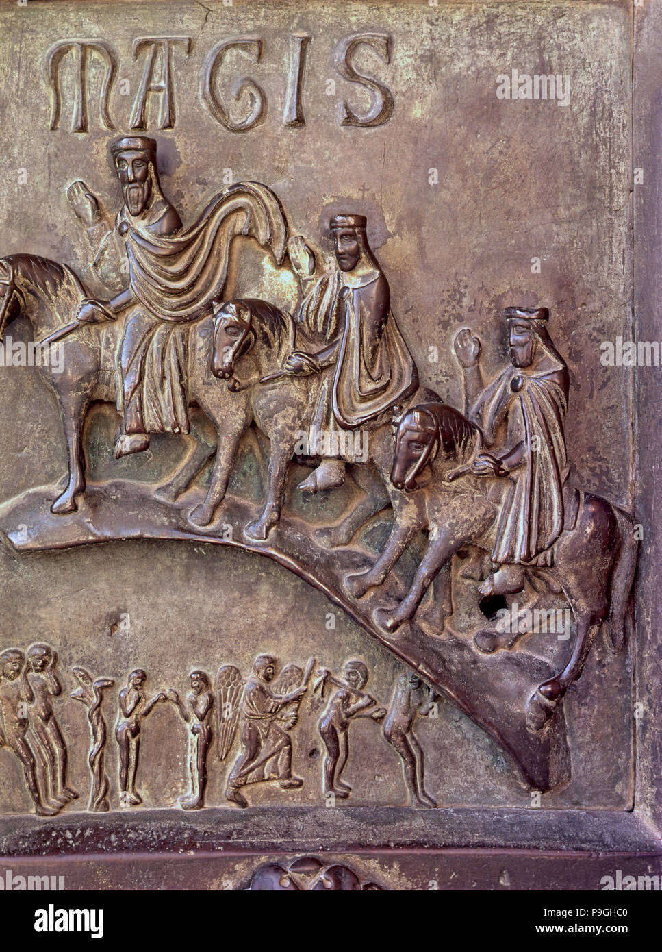 The Magi. Bronze relief at the south gate of the transept of Pisa Cathedral, designed by Bonanno … Stock Photo