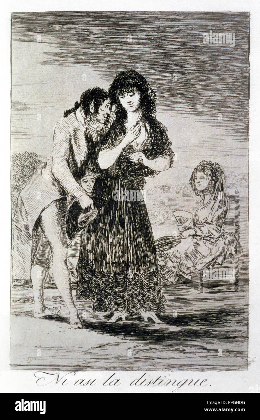 Los Caprichos, series of etchings by Francisco de Goya (1746-1828), plate 7: 'Ni así la distingue… Stock Photo