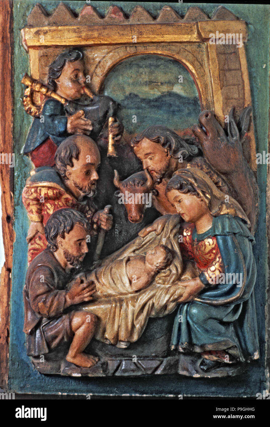 Adoration of the Shepherds. Detail of the predella of an altarpiece ...