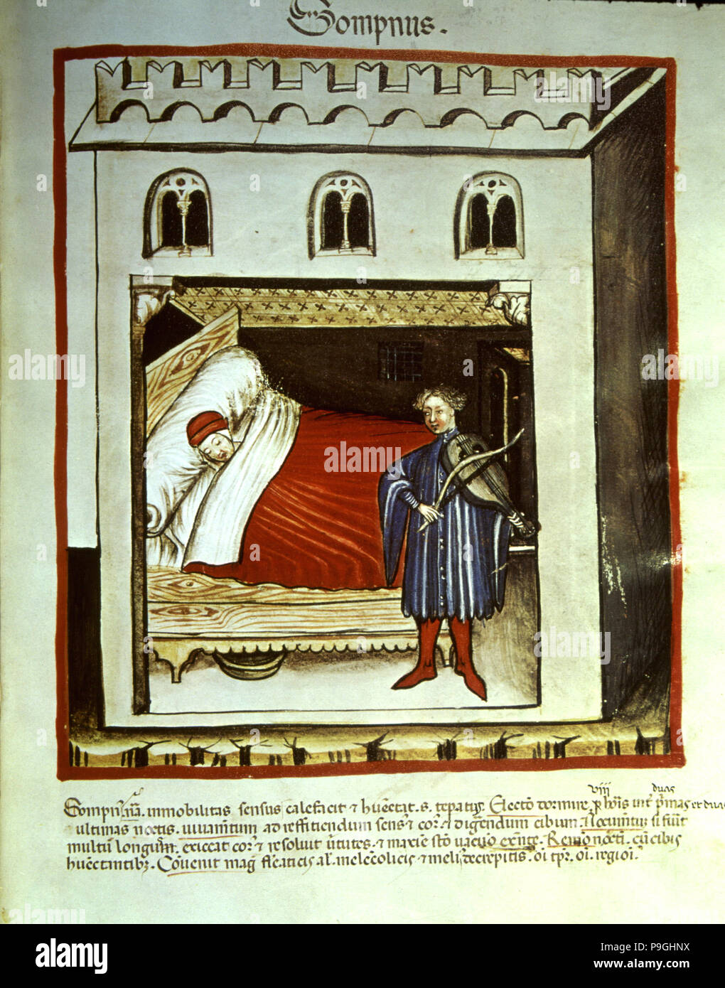 The dream. Miniature in the work 'Tacuinum sanitatis', illuminated manuscript, 14th century (late). Stock Photo