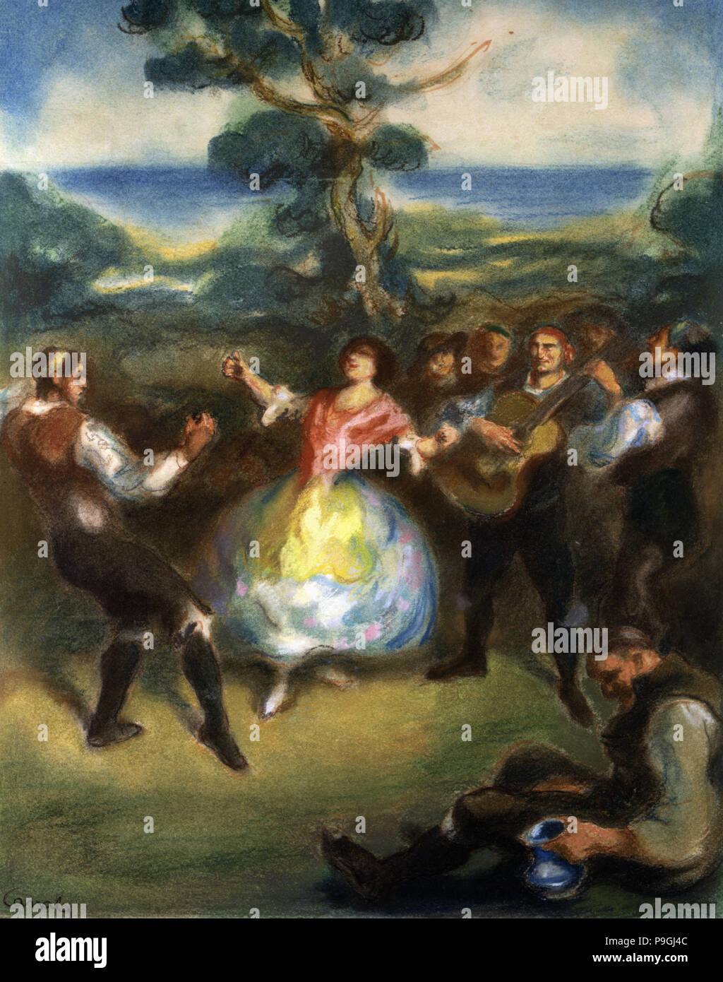 'The Jota' (Spanish dance), 1911 pastel drawing by Ricardo Canals. Stock Photo