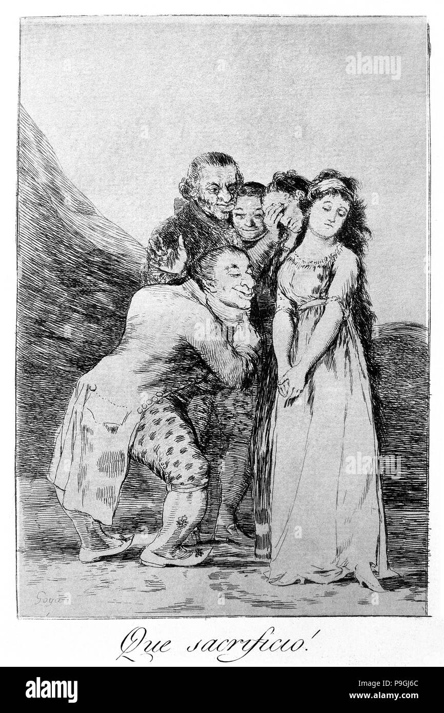 Los Caprichos, series of etchings by Francisco de Goya (1746-1828), plate 14: '¡Qué sacrificio!' … Stock Photo
