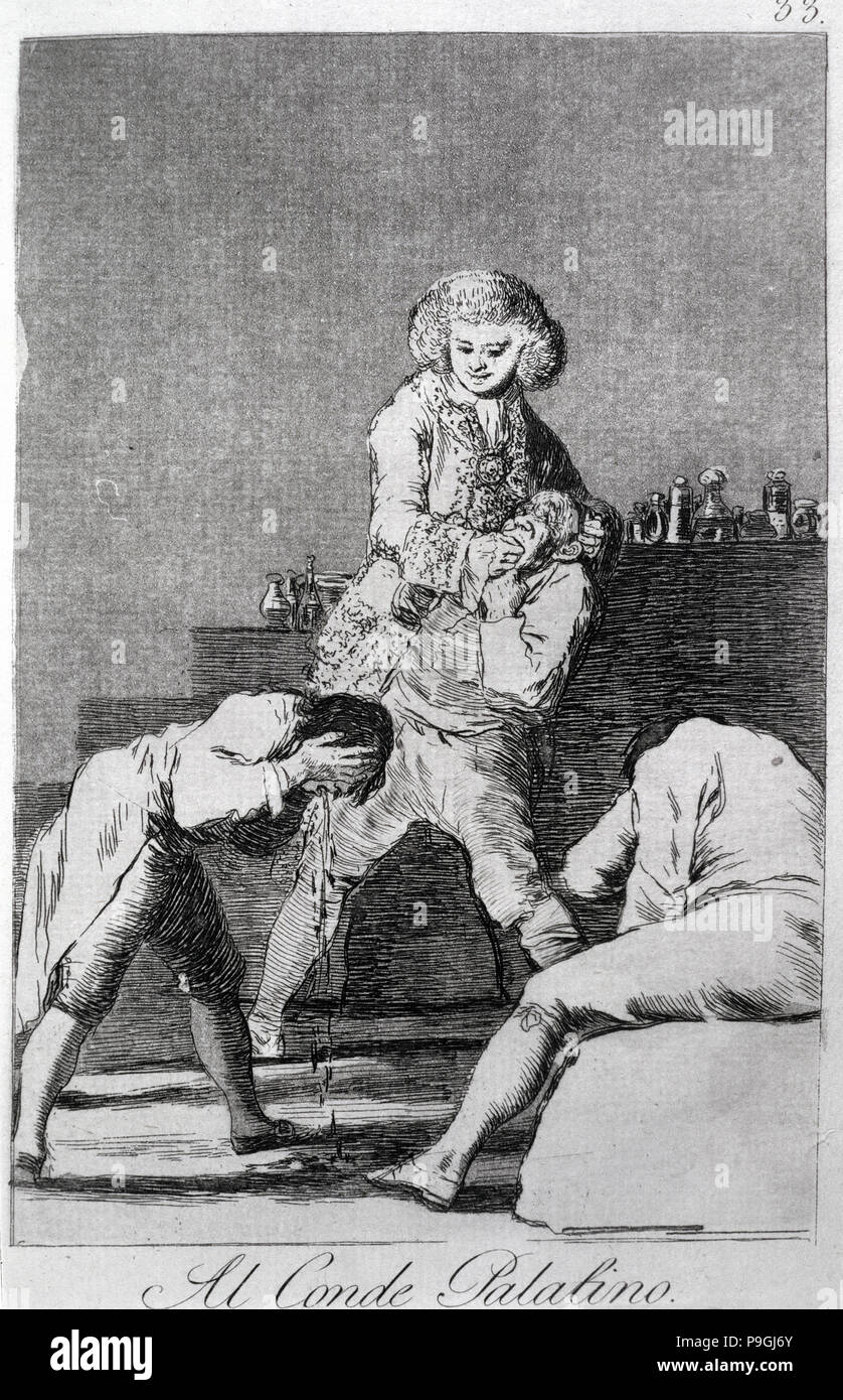 Los Caprichos, series of etchings by Francisco de Goya (1746-1828), plate 33: 'Al conde palatino'… Stock Photo