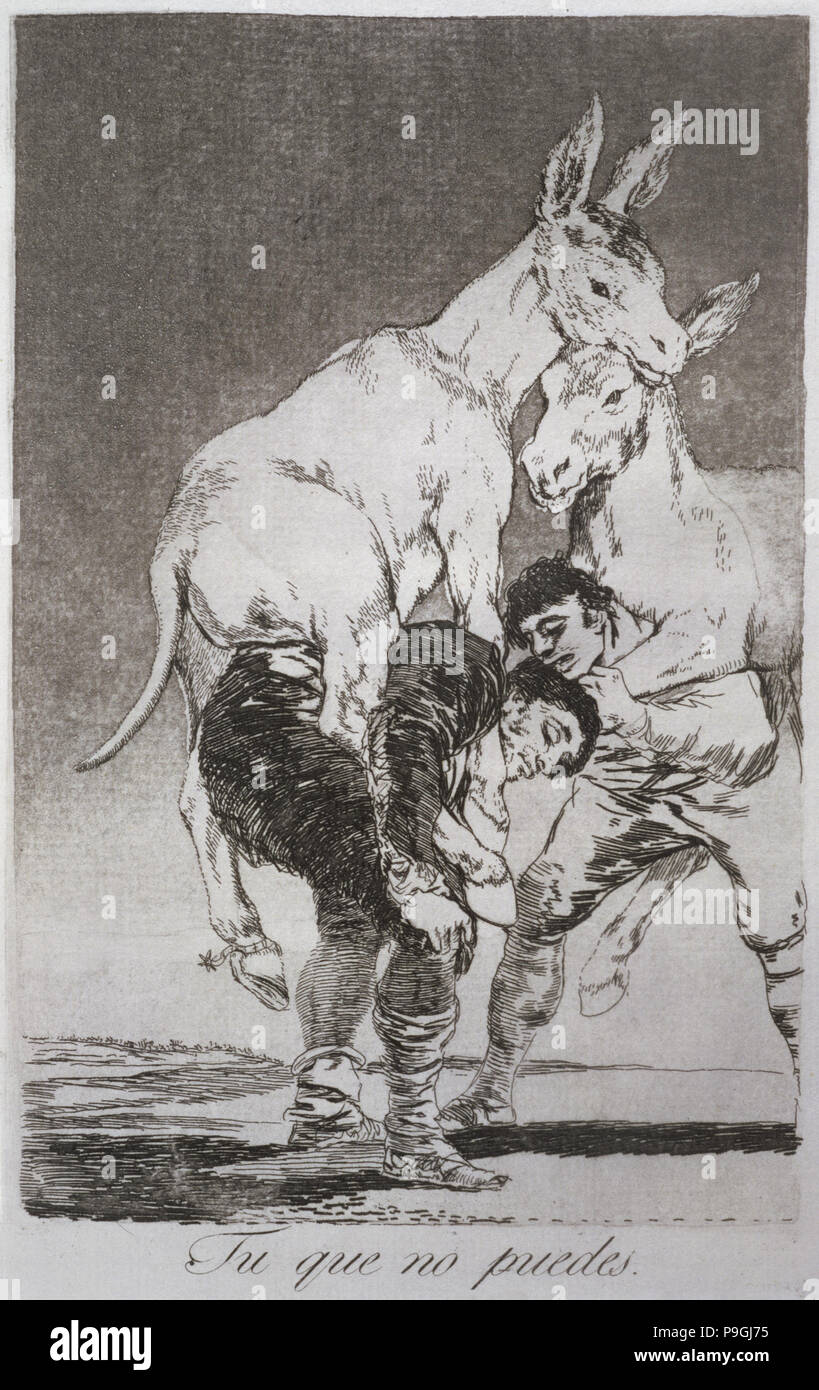 Los Caprichos, series of etchings by Francisco de Goya (1746-1828), plate 42: 'Tú que no puedes' … Stock Photo