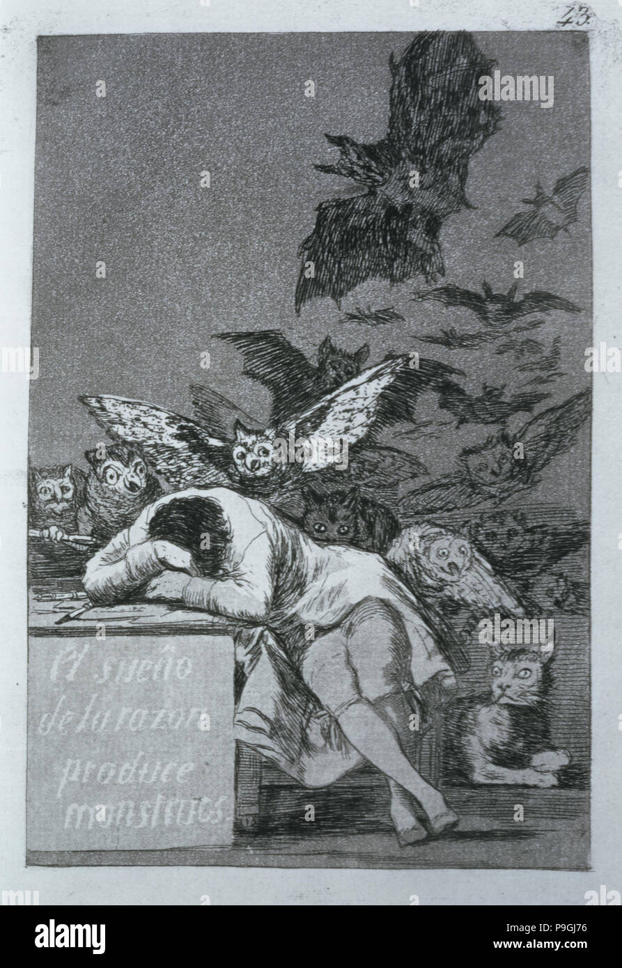 Los Caprichos, series of etchings by Francisco de Goya (1746-1828), plate 43: 'El sueño de la raz… Stock Photo