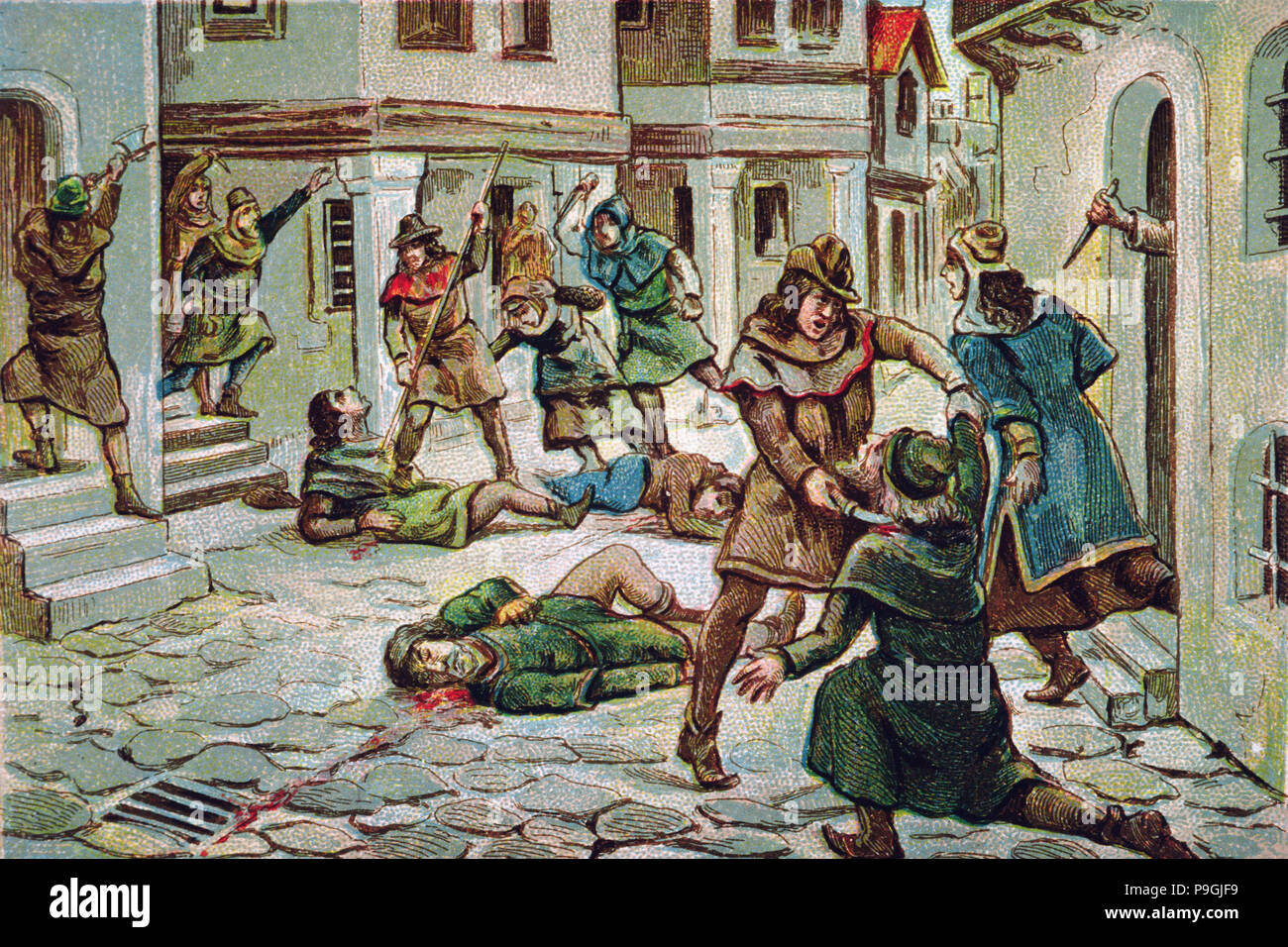 Massacre of Jews in Barcelona (1391), drawing, 1920.
