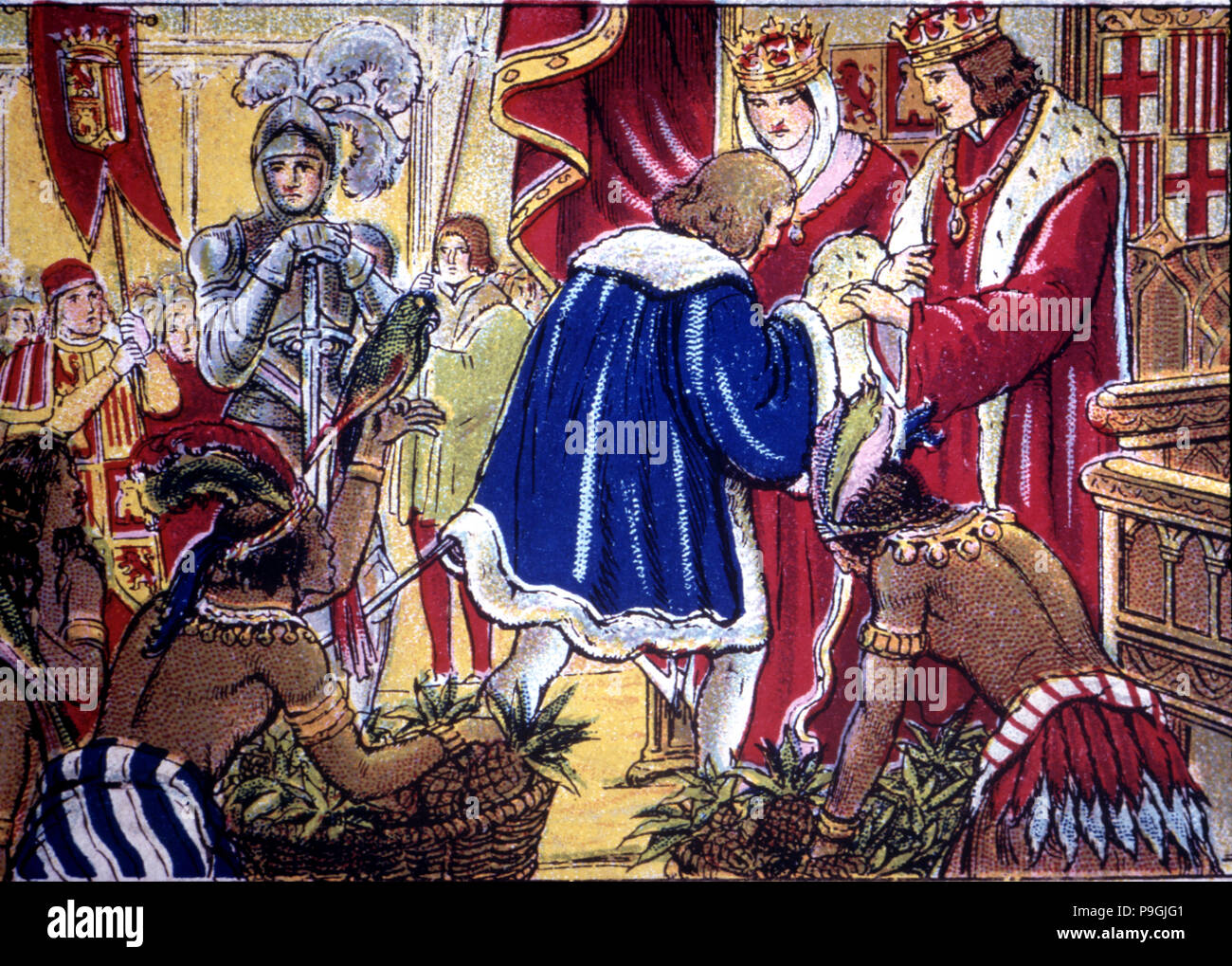 Discovery of America, Christopher Columbus in Barcelona is received by the Catholic Monarchs on A… Stock Photo