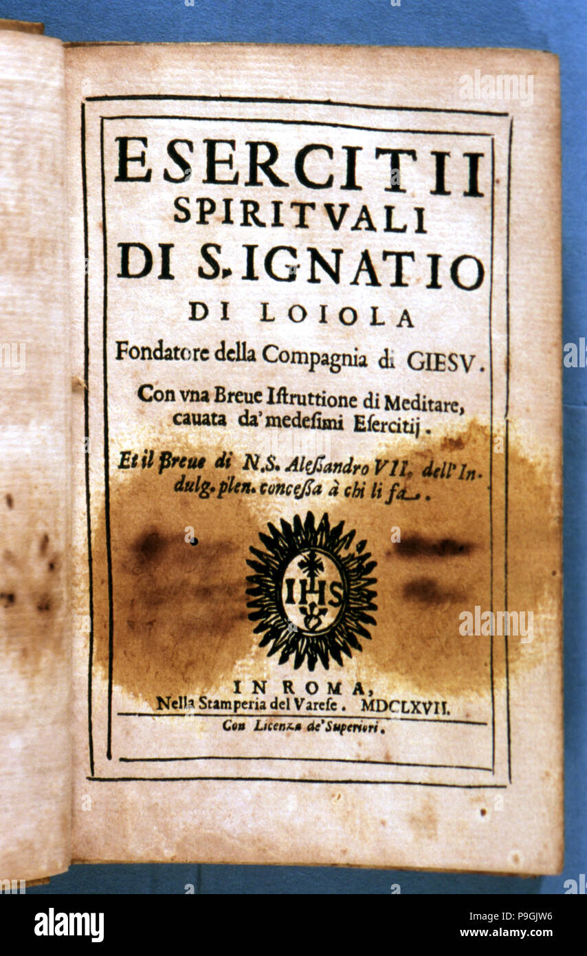Cover of the Italian edition 'Esercitti spirituali di San Ignatio di Loyola', printed in Rome, St… Stock Photo
