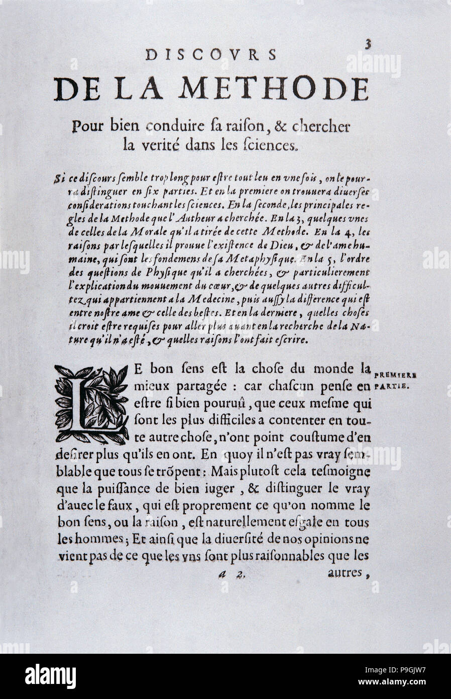 Frontispiece of 'De la Methode' by Descartes. Stock Photo
