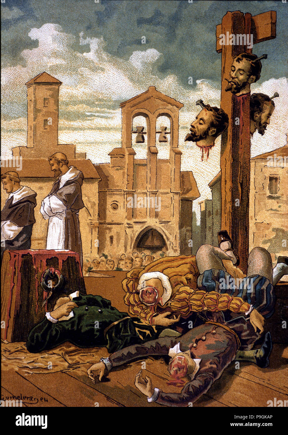 Execution In Villalar In 1521 Of The Three Comuneros Leaders Juan De Padilla Juan Bravo And Fra Stock Photo Alamy