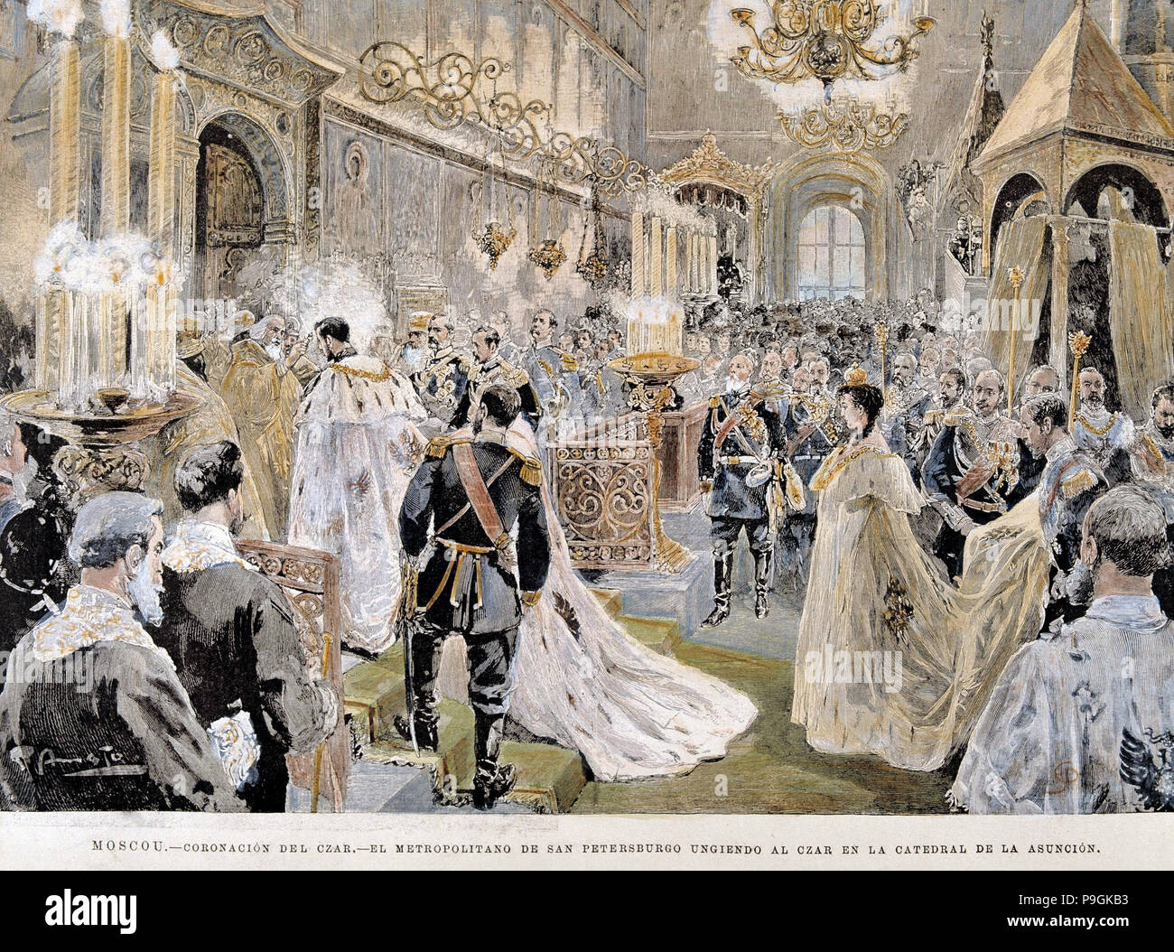 Coronation of Tsar Nicholas II at the Cathedral of the Assumption of Moscow' in 1894, engraving f… Stock Photo