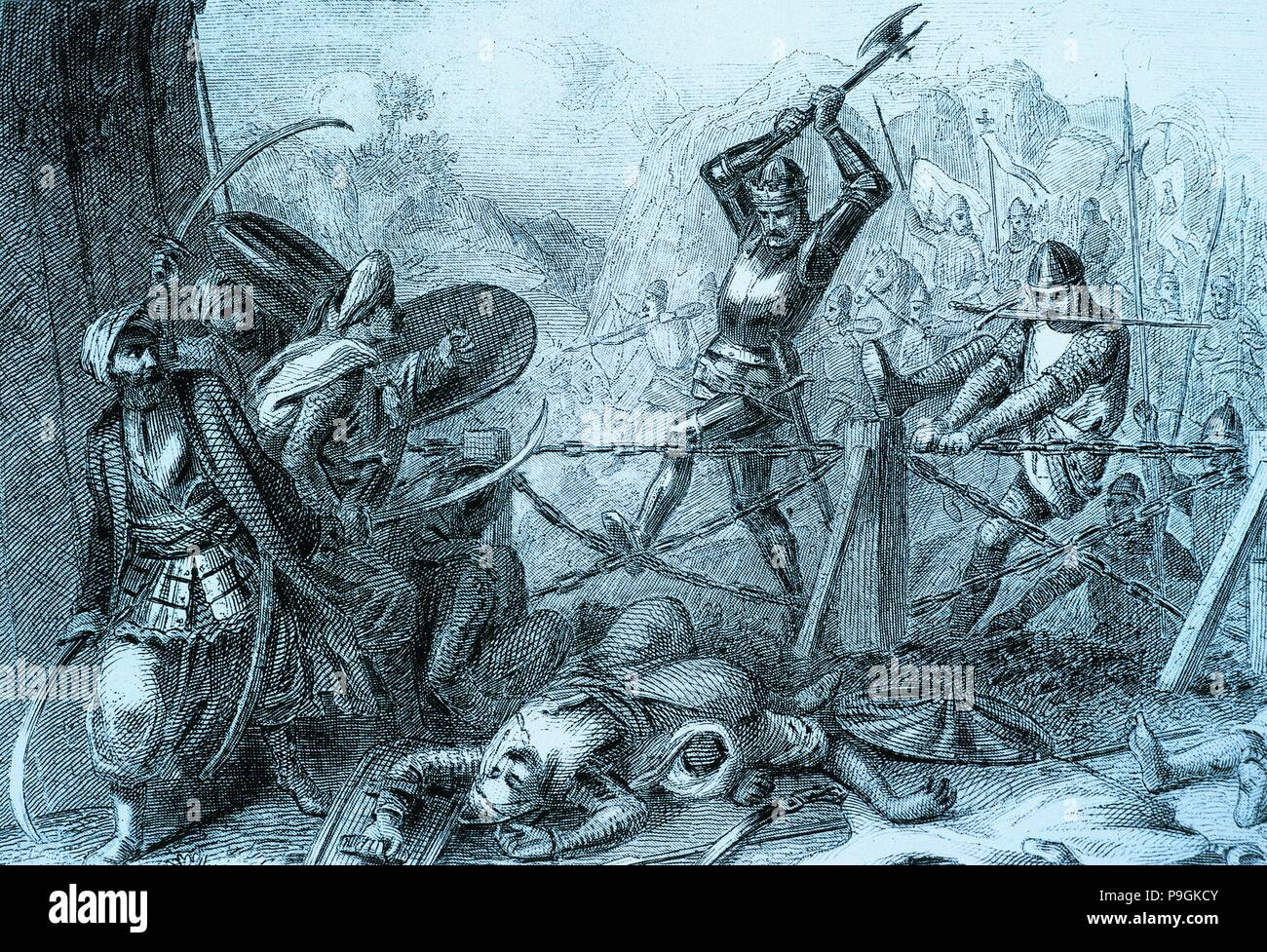 Battle of Las Navas de Tolosa (1212), engraving. Stock Photo
