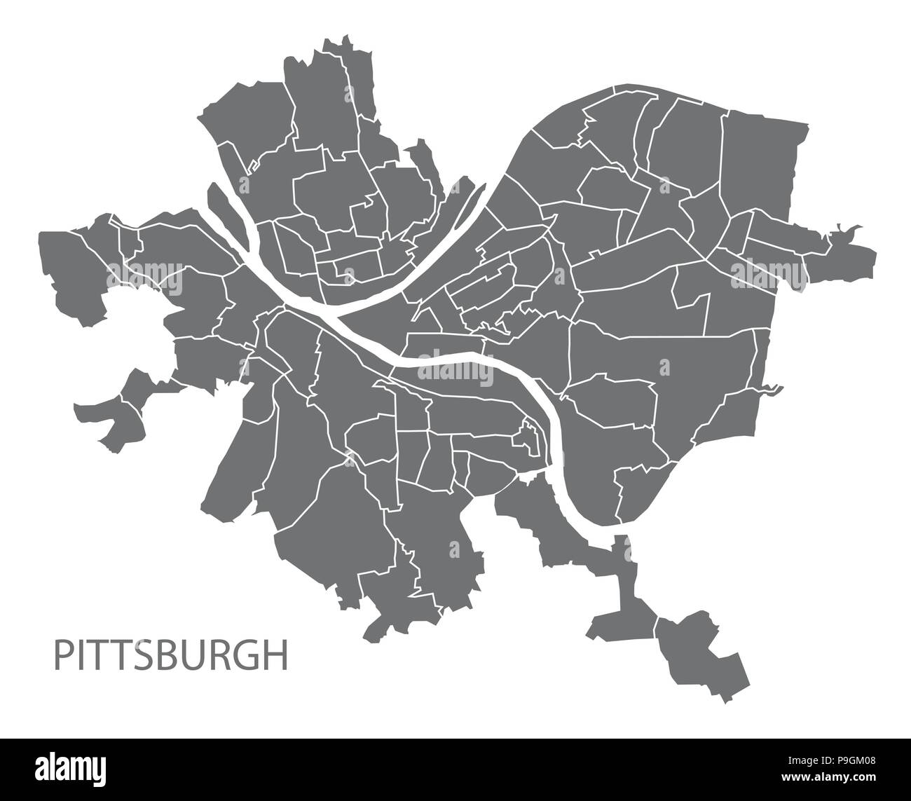 City Of Pittsburgh Map Pittsburgh Pennsylvania City Map With Neighborhoods Grey Illustration  Silhouette Shape Stock Vector Image & Art - Alamy