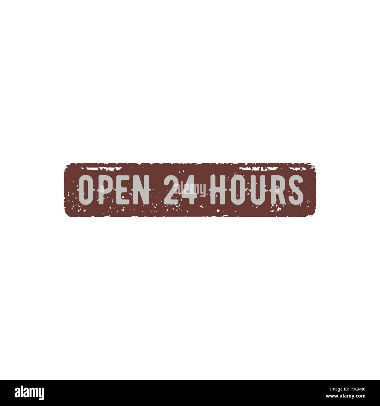 Open 24 Hours retro sign. Stock vector illustration isolated on white