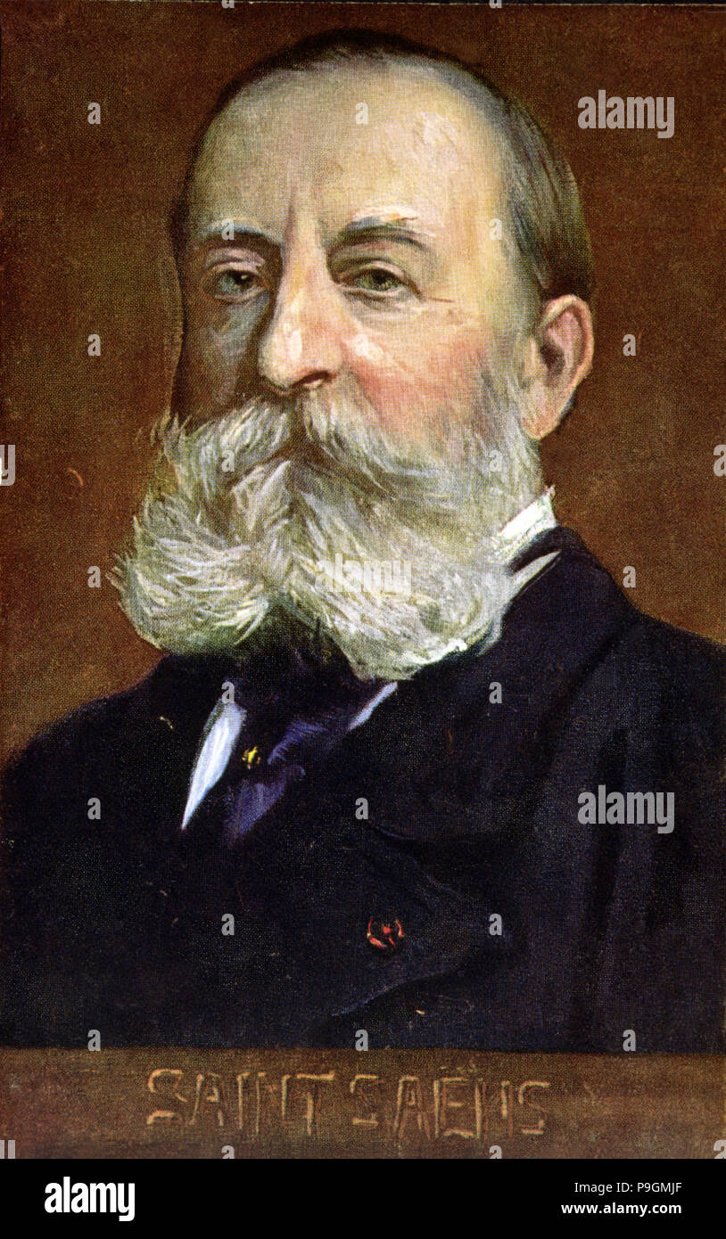 Camille Saint-Saens (1835-1921), French composer, engraved postcard of his age. Stock Photo