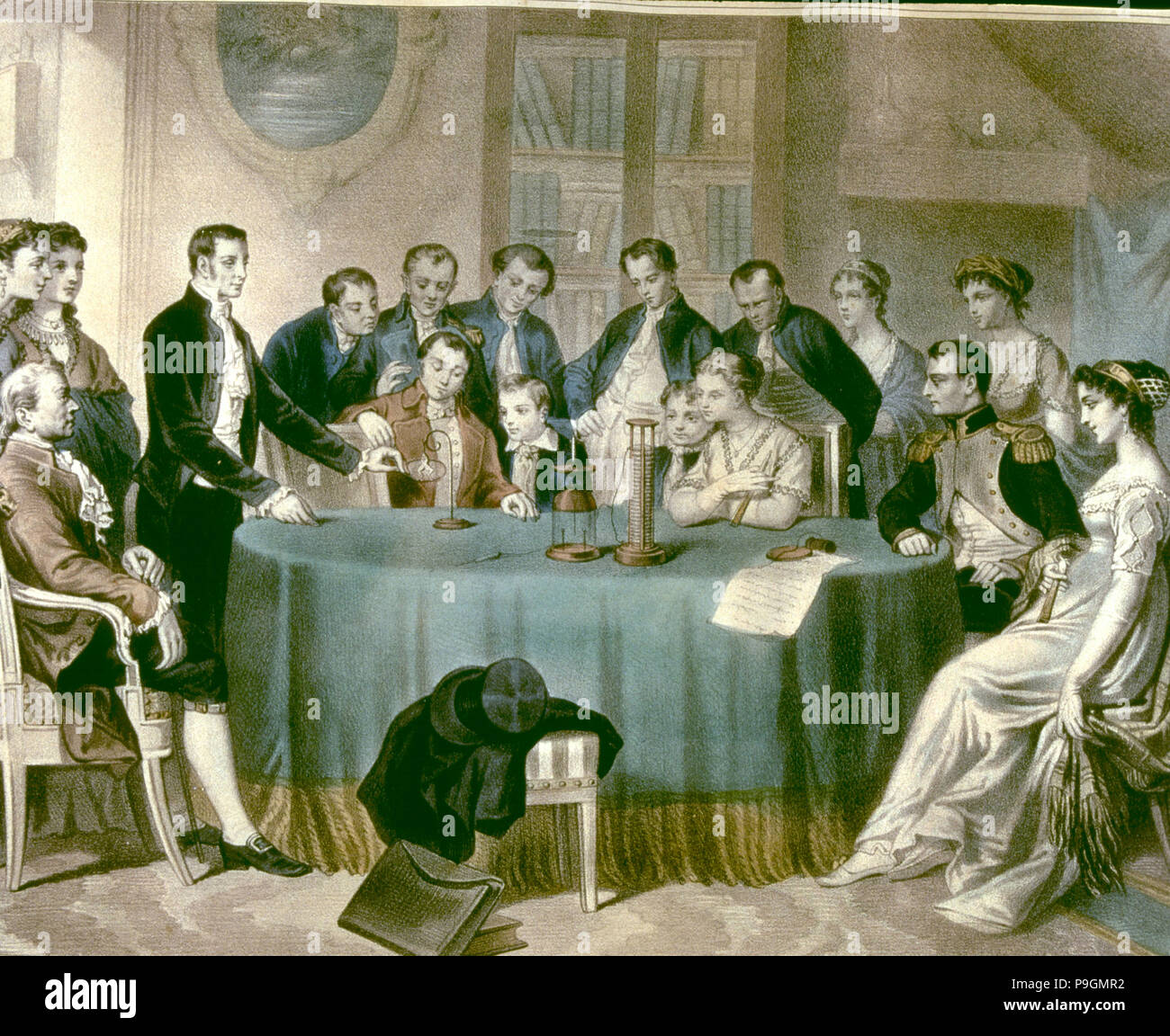 Volta presents his experiments to the First Consul Napoleon I' Alessandro Volta Earl of Volta (17… Stock Photo