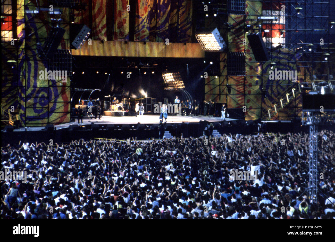 Overview of the audience and the stage during a concert of the Rolling  Stones in Barcelona in 1990 Stock Photo - Alamy