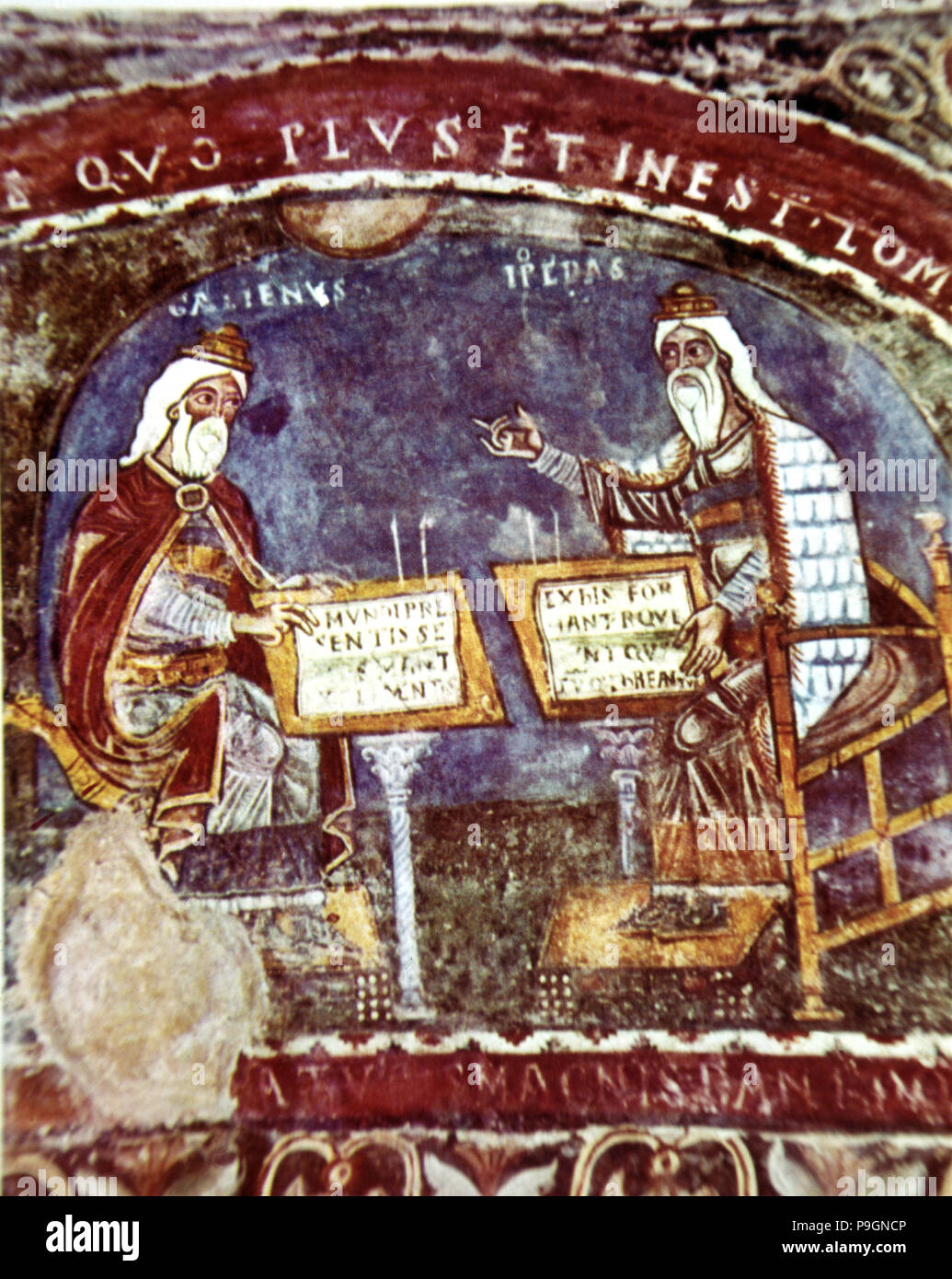 Hippocrates and Galen, physicians, fresco of the Cathedral of  Anagni. Stock Photo