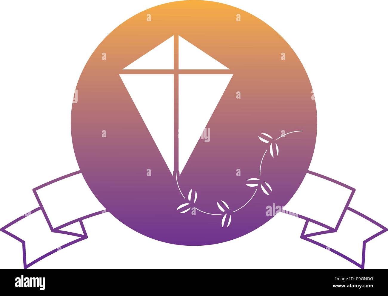 emblem with decorative ribbon and kite icon over white background ...