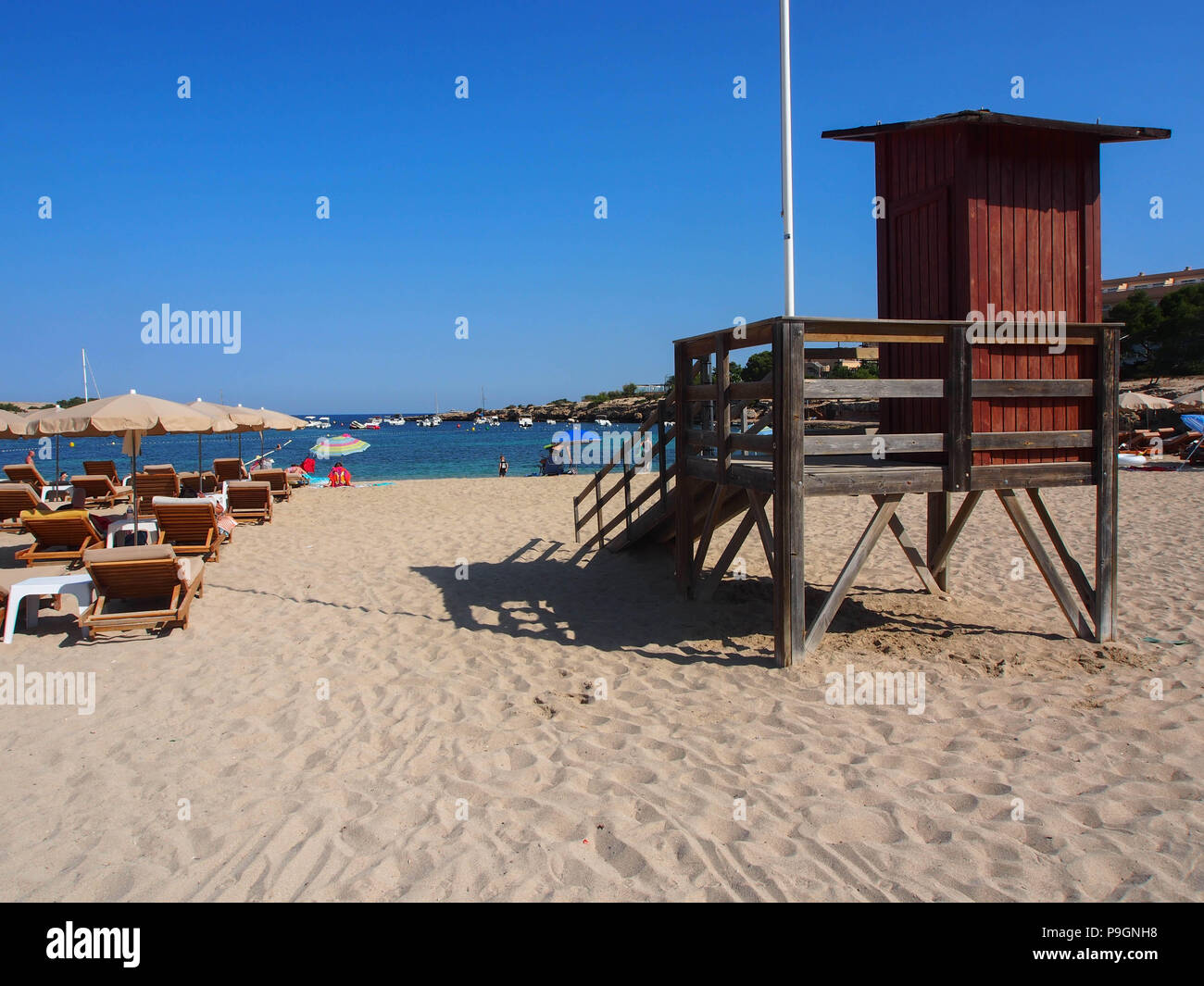 A life guard station on Port D'Es Torrent beach in Ibiza, Balearic Islands, Spain Stock Photo