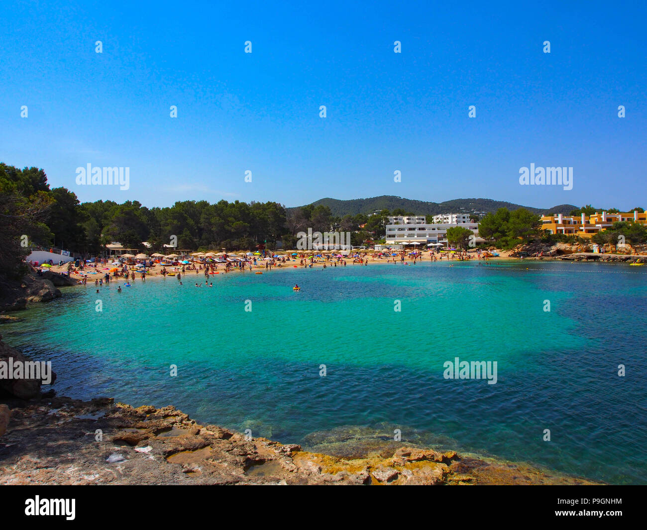Port D'Es Torrent beach in Ibiza, Balearic Islands, Spain Stock Photo