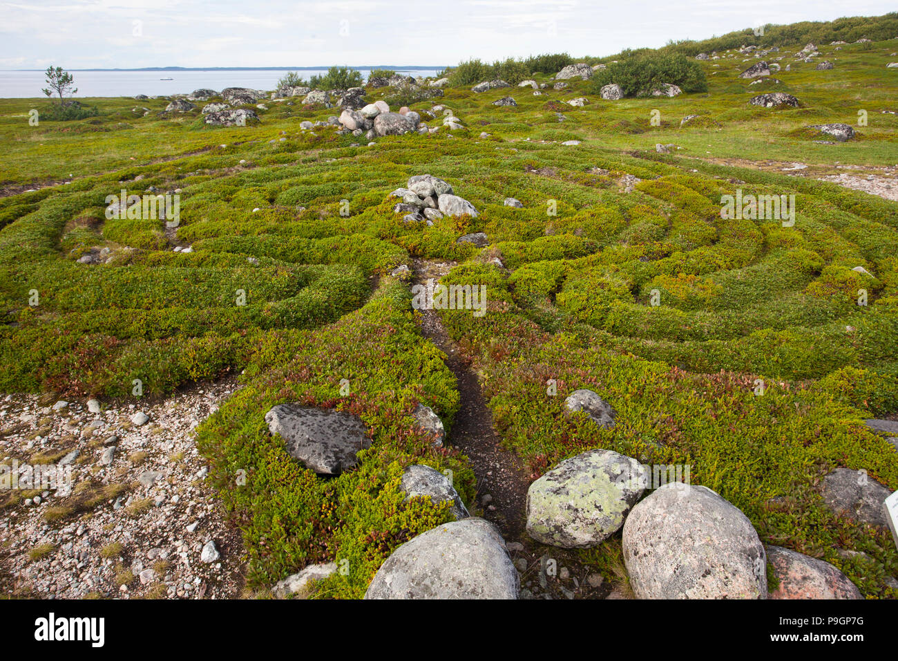 Neolithic Stone Labyrinth, Solovetsky Islands, Russia Stock Photo