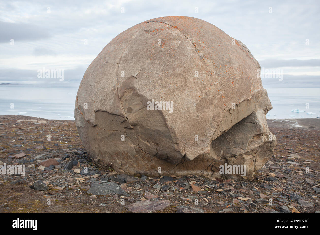 Mysterious stone spheres, Champ Island, Franz Josef Land Stock Photo