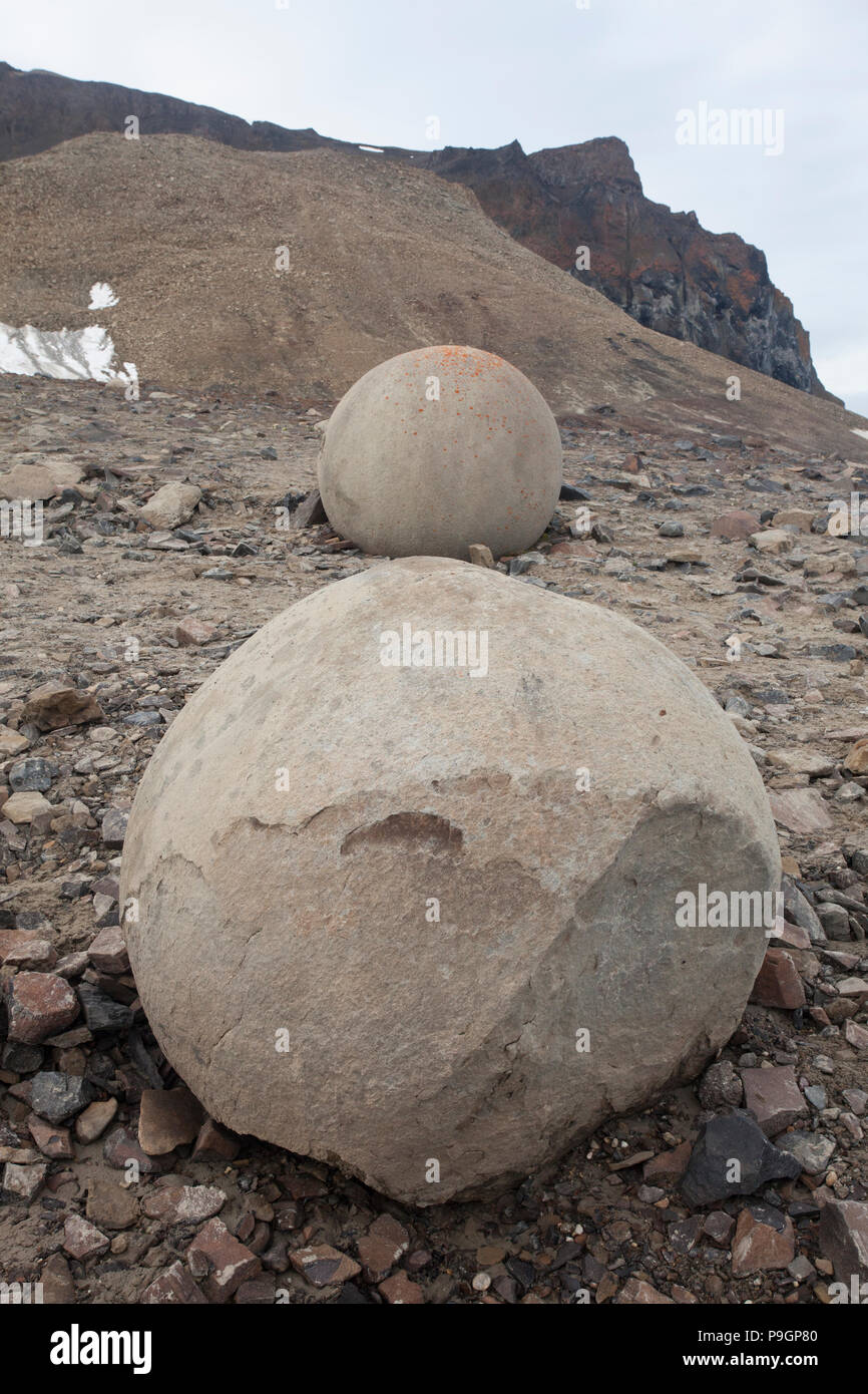 Mysterious Stone Spheres, Champ Island, Franz Josef Land Stock Photo