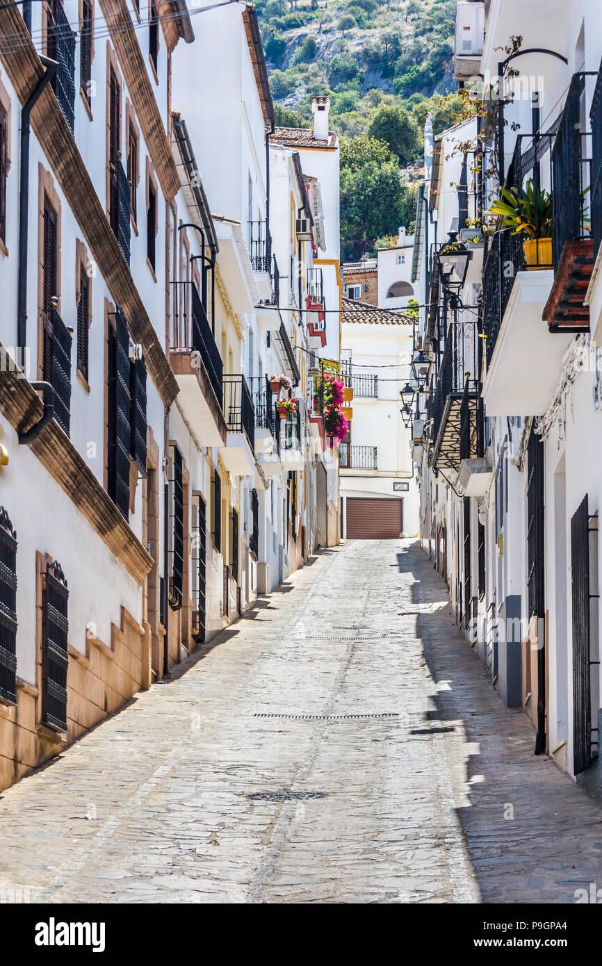 Narrow street in old Ubrique town, Cadiz Province, Spain Stock Photo