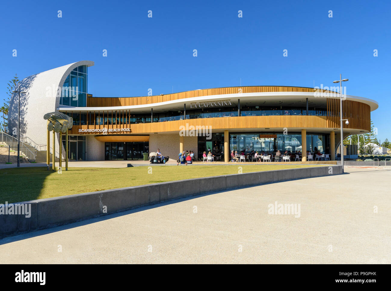 The new Scarborough Beach Pool restaurant and cafe, Scarborough Beach, Perth, Western Australia Stock Photo