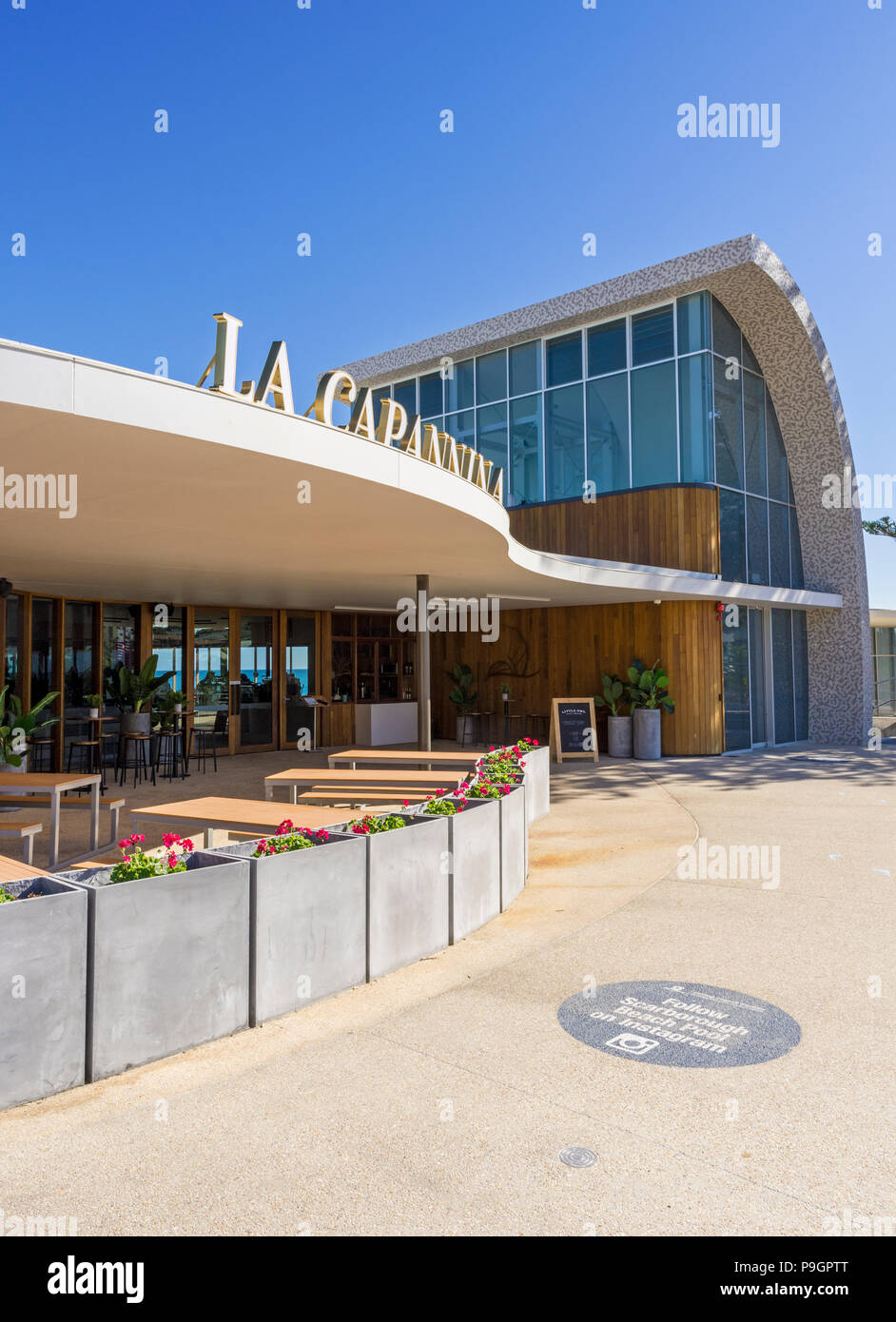 The new Scarborough Beach Pool restaurant and cafe, La Capannina at Scarborough Beach, Perth, Western Australia Stock Photo
