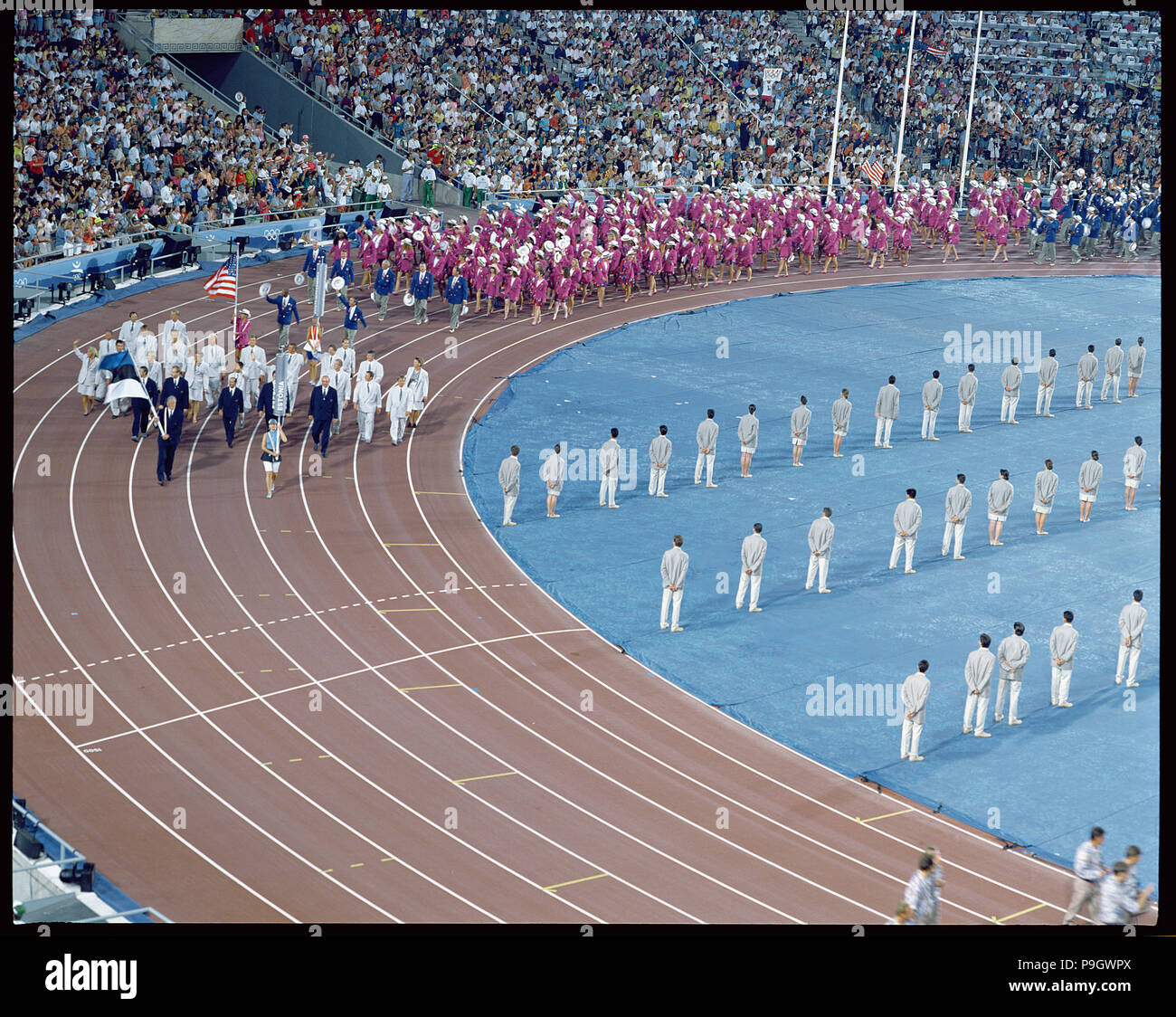 Parade of athletes at the opening ceremony of the 1992 Barcelona Olympic Games. Stock Photo