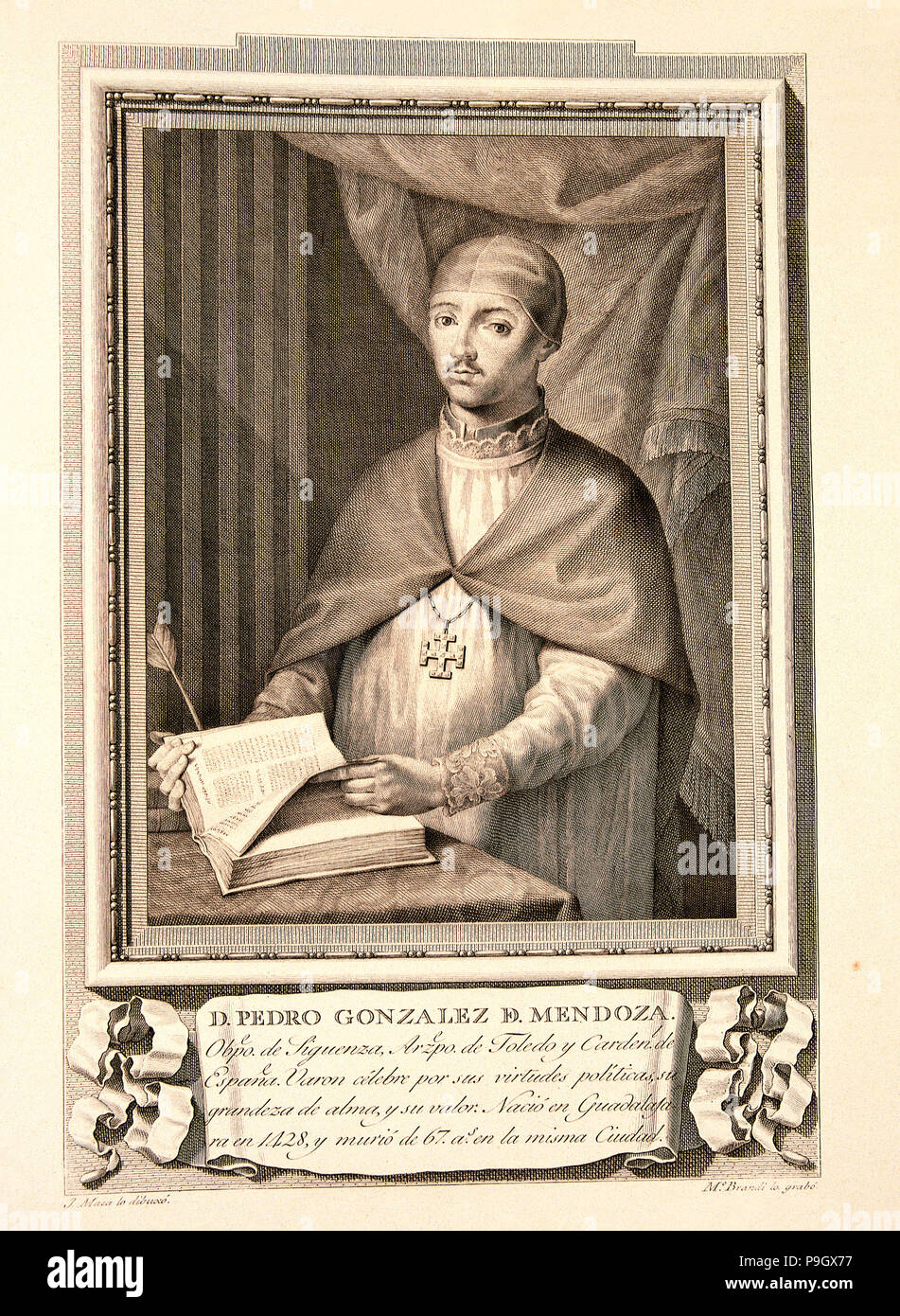 Pedro Gonzalez de Mendoza (1428-1495), Spanish politician and churchman, Cardinal, engraving of t… Stock Photo