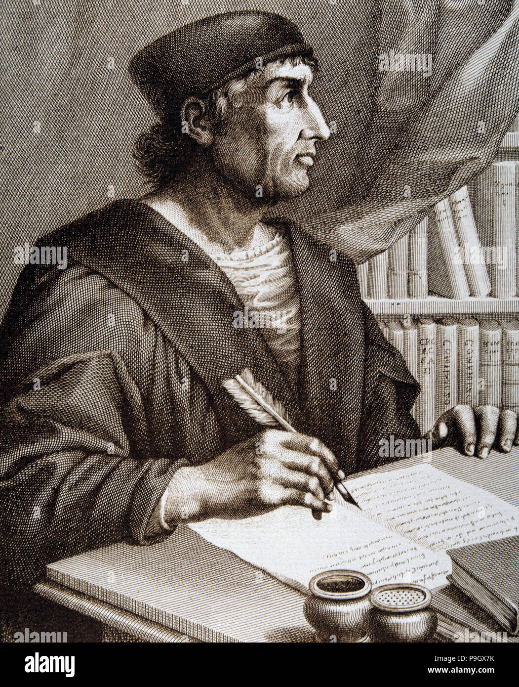 Antonio de Nebrija (1444-1522), Spanish humanist and grammarian, engraving in the collection 'Ill… Stock Photo